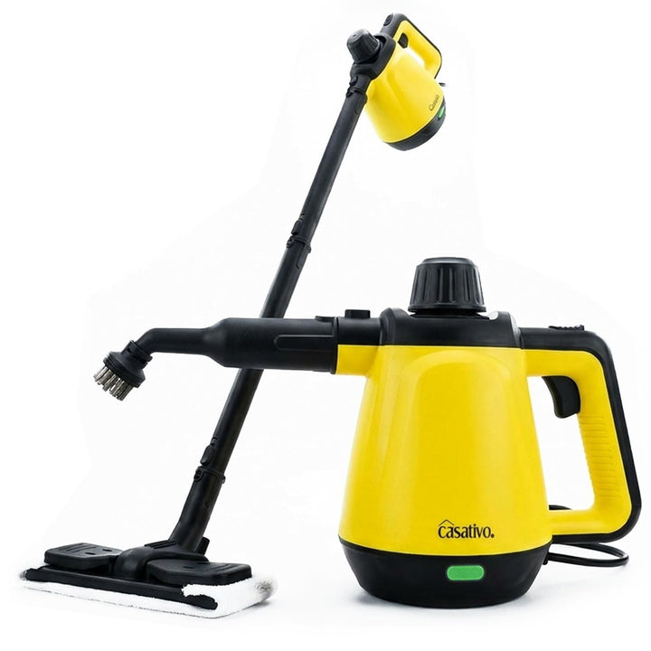 Premium Dampfreiniger, mobil, 3,5 bar Druck, 16 Zubehörteile-Aufsätze, kraftvolle 1.200W, gegen Fett