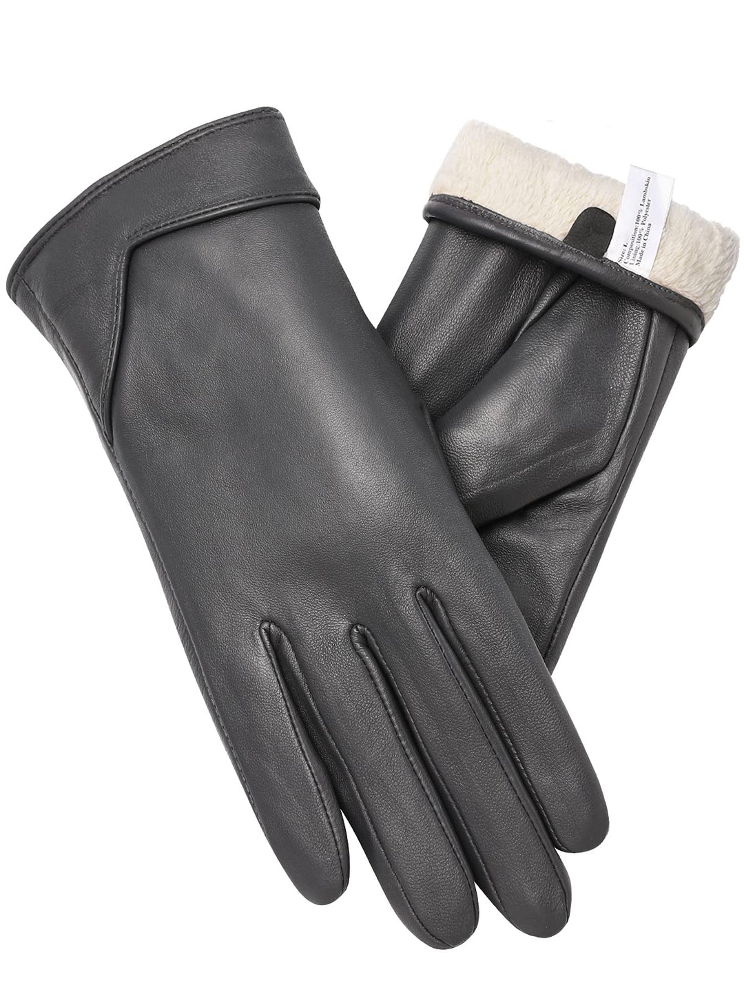 vislivin Touchscreen Handschuhe Damen Winter Lederhandschuhe Warme Leder SMS Handschuhe Grau M, Grau
