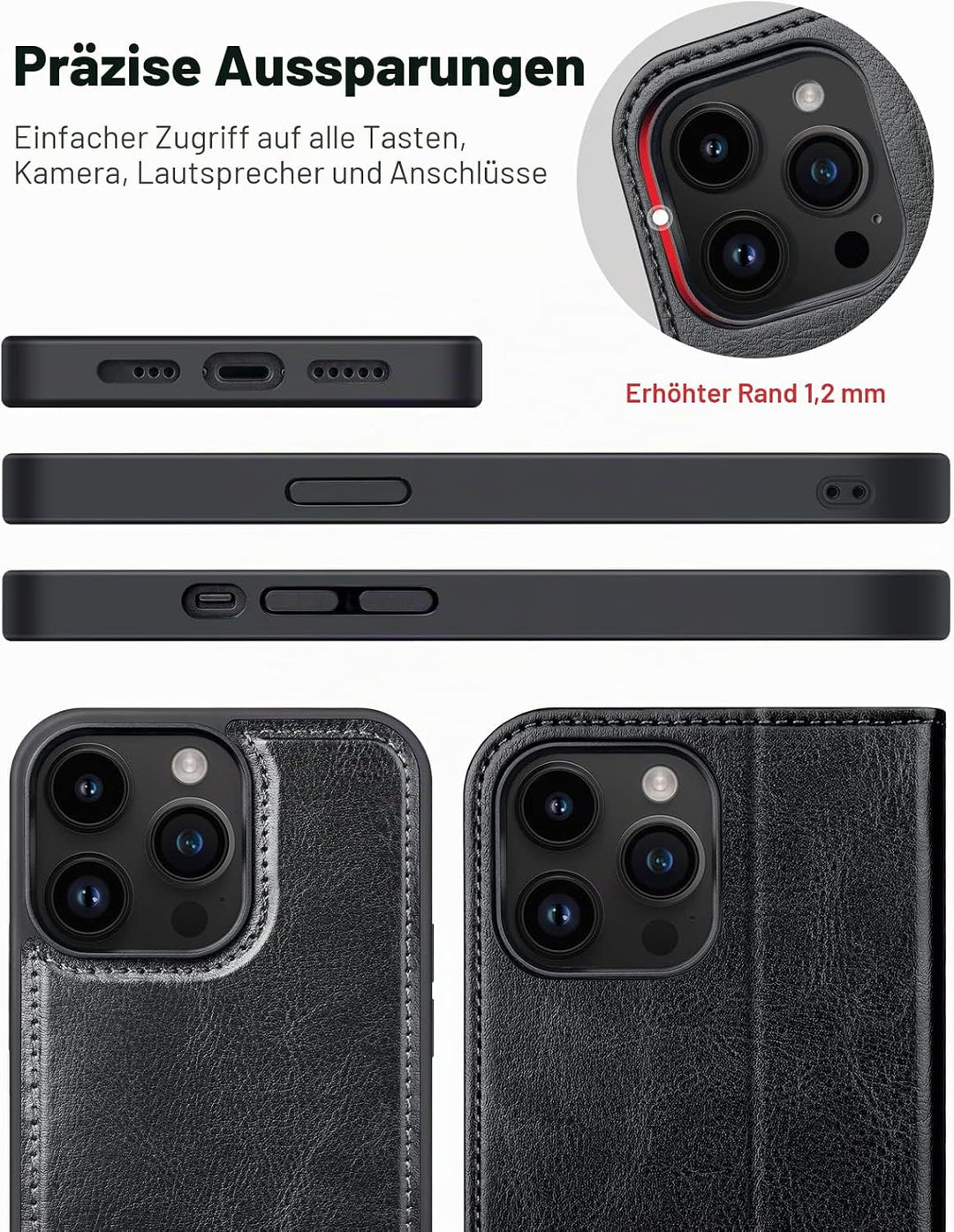OCASE iPhone 14 Pro Hülle(2in1) Leder Stossfestes Case, Abnehmbare magnetische Hülle, MitHandschlauf