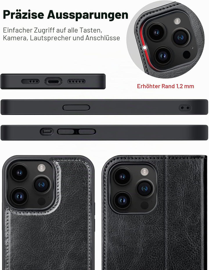 OCASE iPhone 14 Pro Hülle(2in1) Leder Stossfestes Case, Abnehmbare magnetische Hülle, MitHandschlauf
