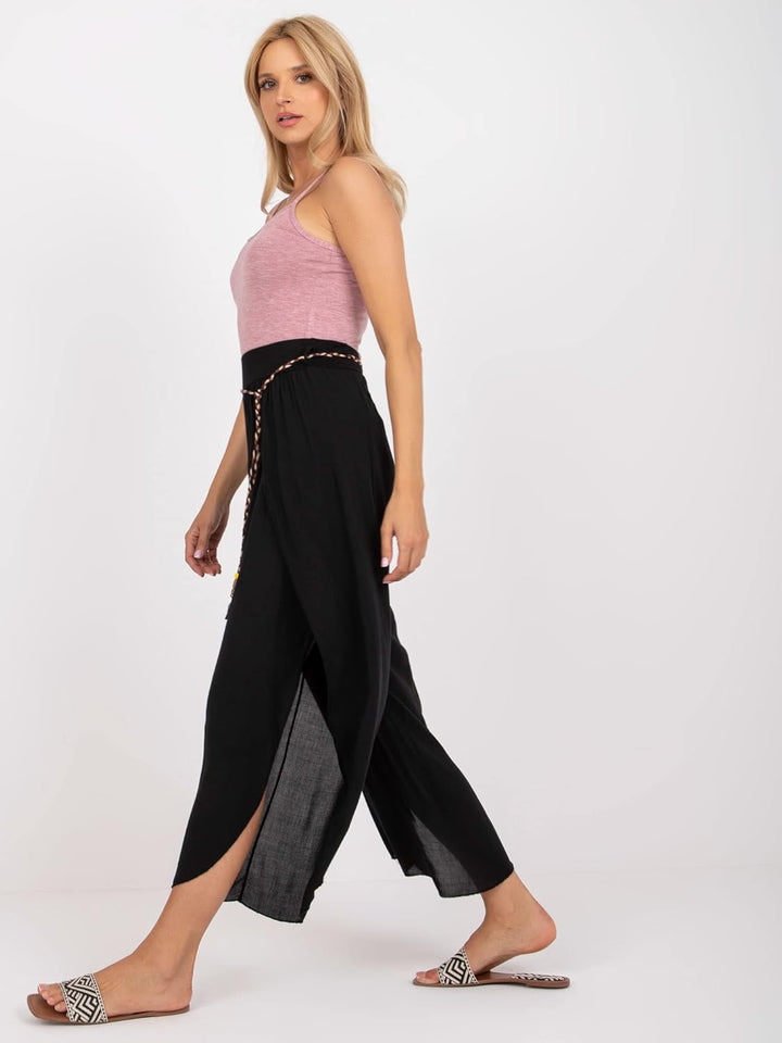 Weite Lockere Damenhose mit Geschlitztem Bein Damenhose mit Schlitzen Wickelbeinen, Luftig Leichte V