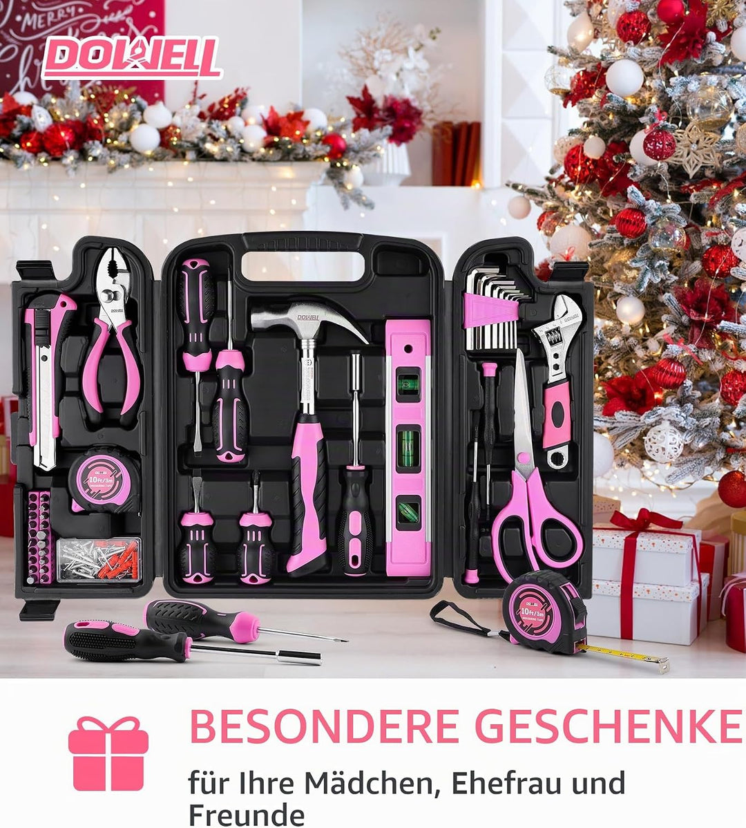 DOWELL Rosa Werkzeugset für Damen, Mädchen, Damen, 123-teilig, mit Werkzeugkoffer