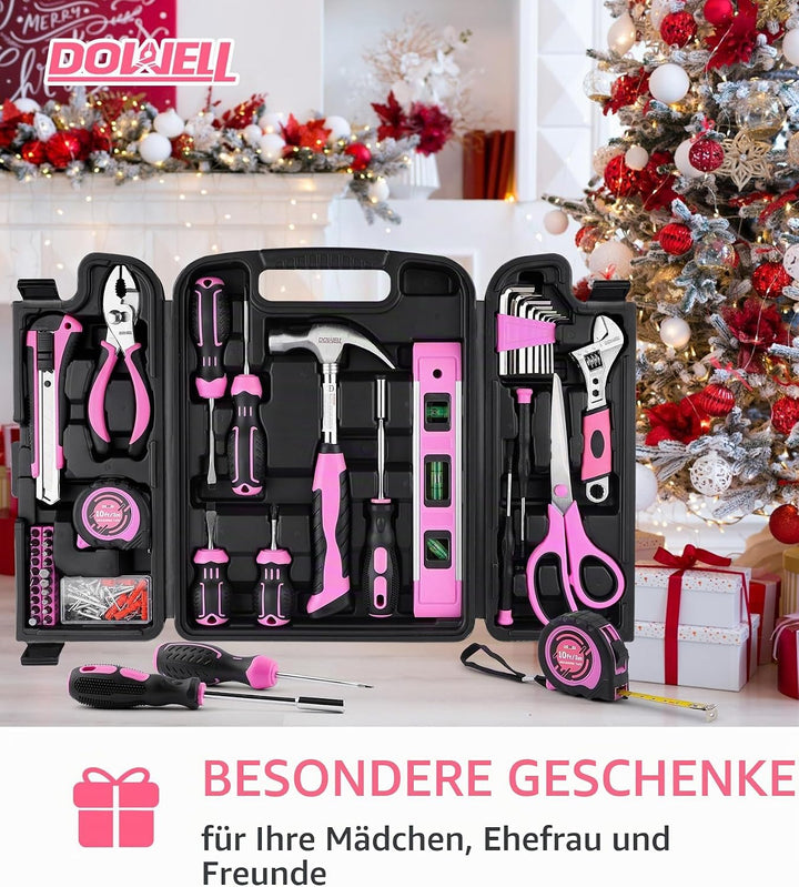DOWELL Rosa Werkzeugset für Damen, Mädchen, Damen, 123-teilig, mit Werkzeugkoffer