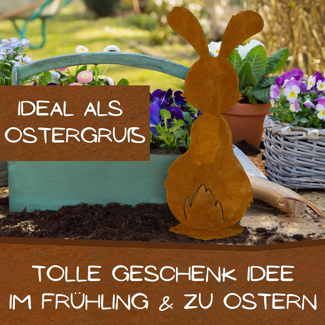 Rostikal Metall Hase Berti mit Patina 25 cm – Dekorative Vintage Deko – Handmade Edelrost Hase für W