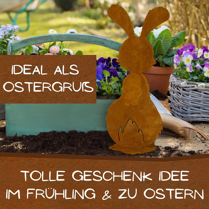Rostikal Metall Hase Berti mit Patina 25 cm – Dekorative Vintage Deko – Handmade Edelrost Hase für W