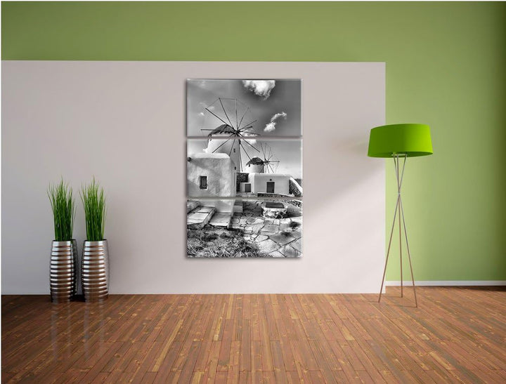 Pixxprint Windmühlen am Mittelmeer als Leinwandbild/Grösse: 3 Teilig (120x80) cm/Wandbild/Kunstdruck