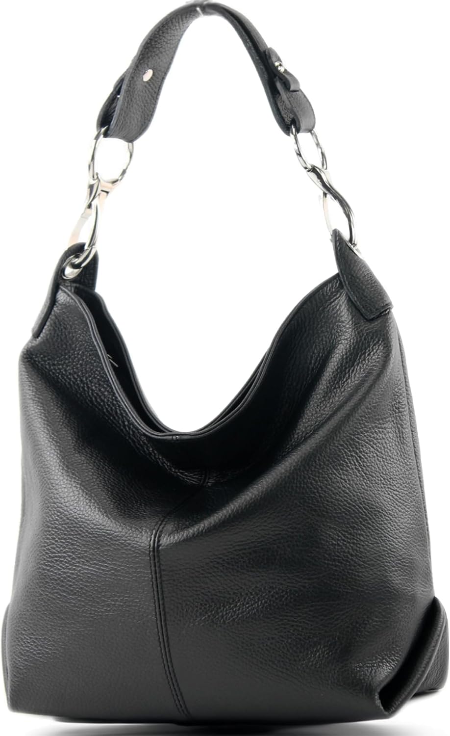 modamoda de T168 Damen Leder Schultertasche, handmade in Italy Jet Black, Jet Black