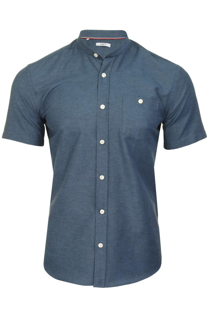 Xact Herren Oxford Grandad-Mandarinkragen Kurzarmhemd M Denim Blue, M Denim Blue