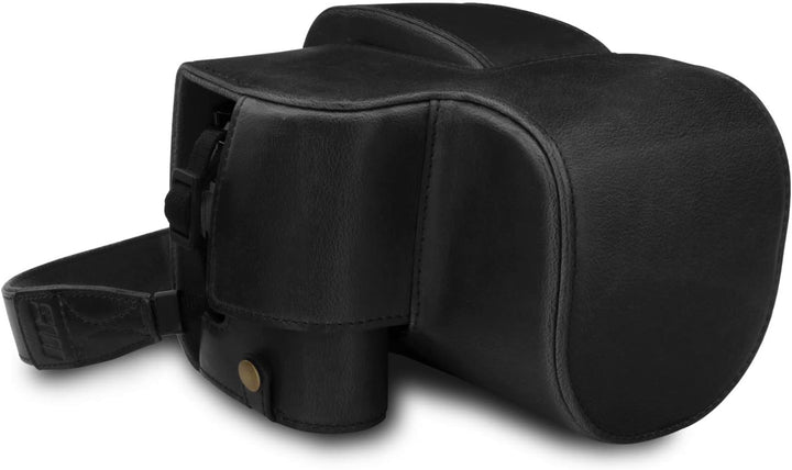 MegaGear MG1678 Ever Ready Leder Kameratasche mit Trageriemen kompatibel mit Leica V-Lux 5, Panasoni