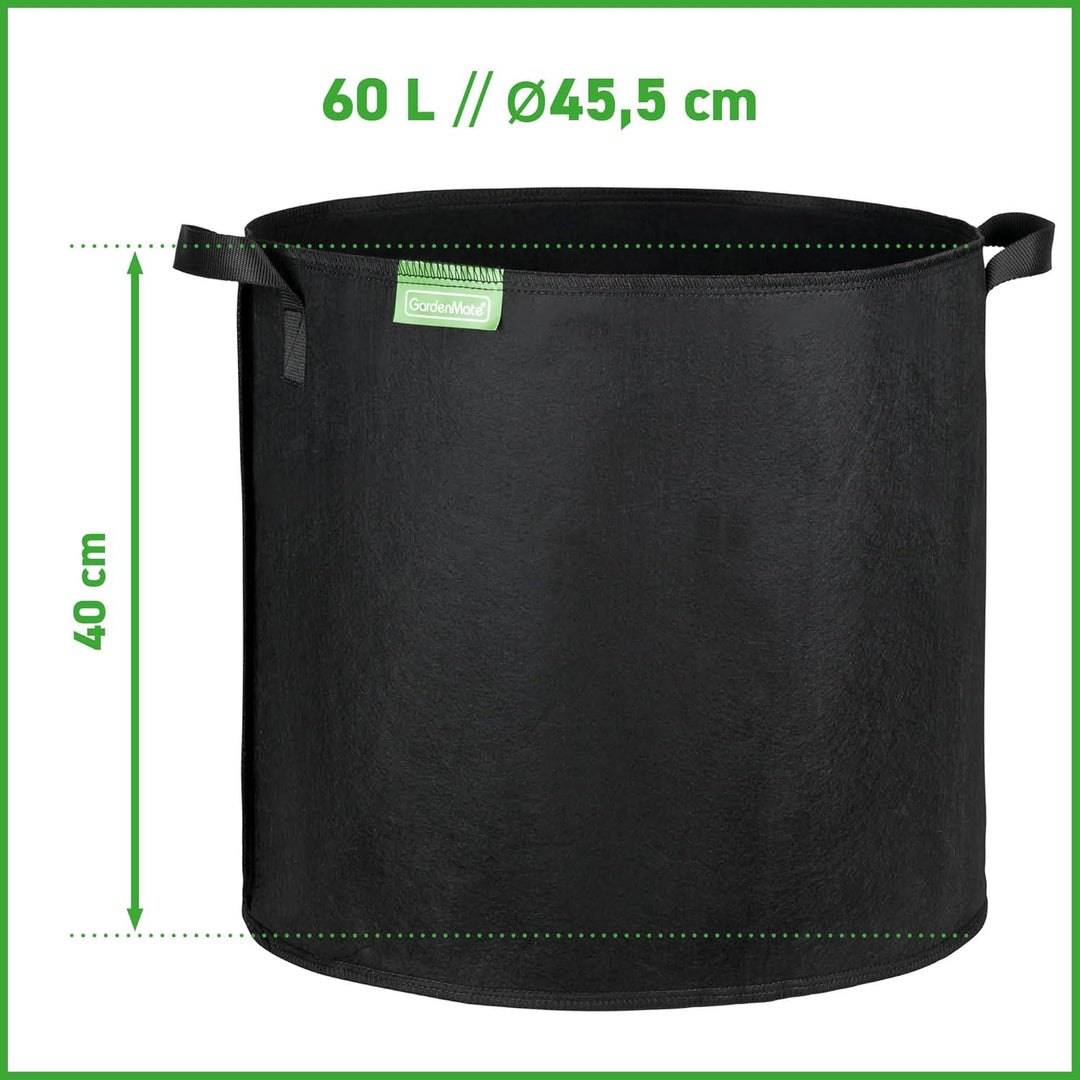 GardenMate 5X 60L Pflanzsack aus Vliesstoff Ø45.5cm Höhe 40cm - Blackline 5x 60 Liter (D45.5xH40cm)