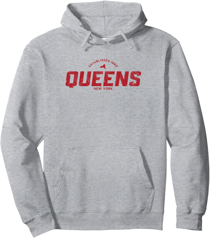 Queens New York NY Sportlogo im Vintage-Stil, Rot Pullover Hoodie
