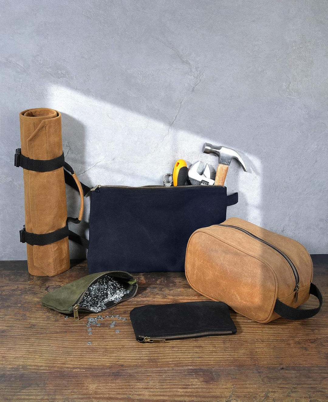 Werkzeugbeutel aus gewachstem Segeltuch, 1 Set von 4-Pack (schwarz,Khaki,Navy,Armeegrün) S1, S1