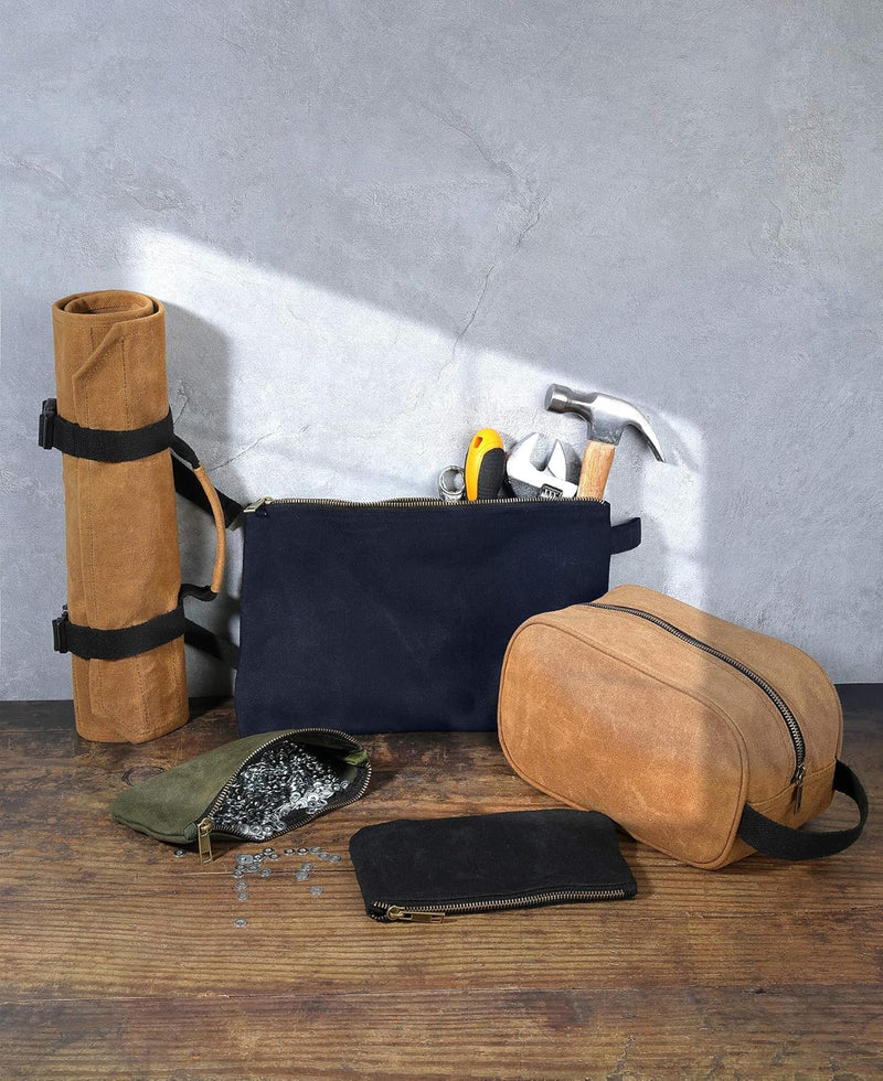 Strapazierfähige 16oz gewachste Werkzeugtaschen aus Segeltuch mit Metall-Reissverschluss, wasserdich