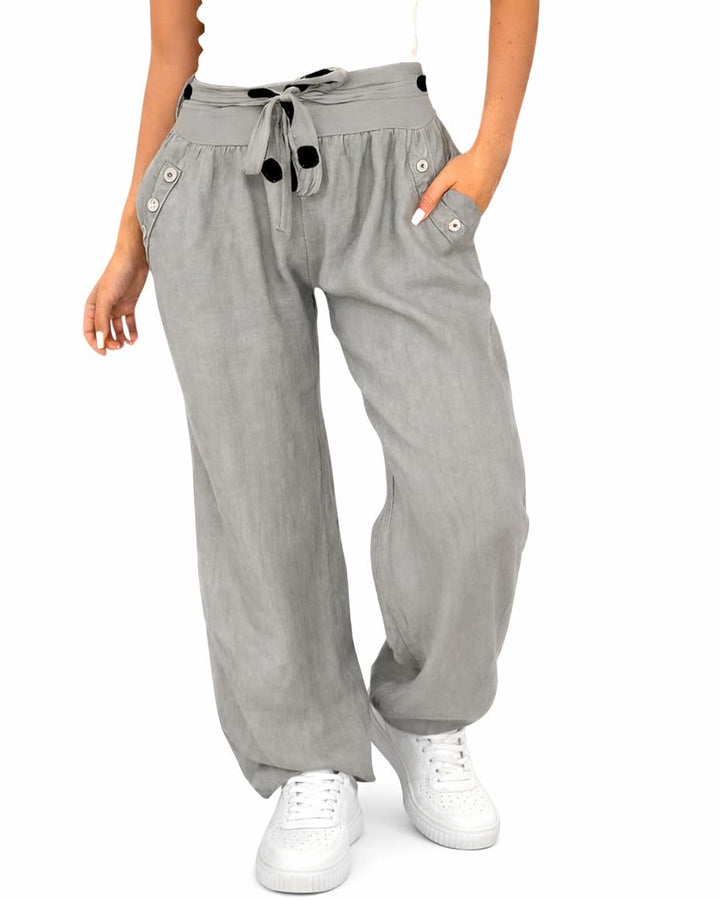 Mississhop Damen Leinenhose Freizeithose 100% Leinen Hose Elegante Stoffhose XXL Grau, XXL Grau