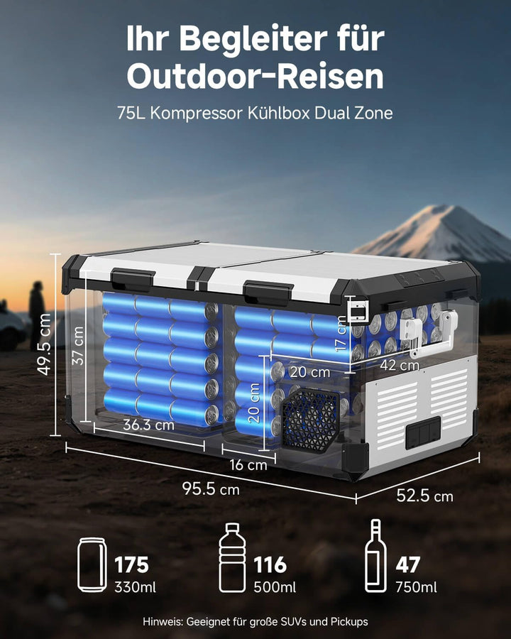 AAOBOSI Kompressor Kühlbox 95L Edelstahl, mit APP, -20°C bis 20°C, 12V 230V | Edelstahl-Gehäuse, APP