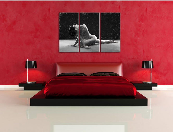 Pixxprint Schöne sexy Frau Macht Yoga Kunst als Leinwandbild/Grösse: 3 Teilig (120x80) cm/Wandbild/K