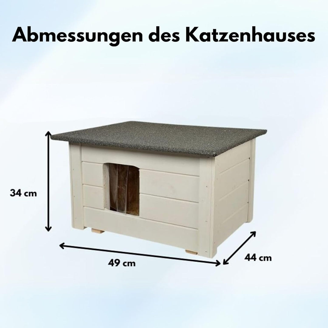 Katzenset – Katzenhaus aus Holz mit Isolierung + Waschbare Katzenmatte – Komfortabler Rückzugsort fü