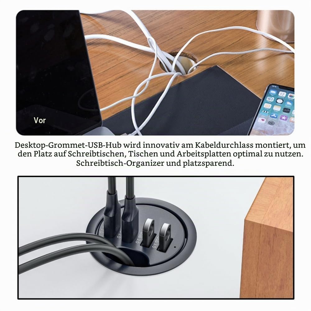 CY USB 3.0 Hub SD TF USB-C 2 Port USB 60mm Schreibtischtülle Splitter Dockstation Micro-SD-Kartenles