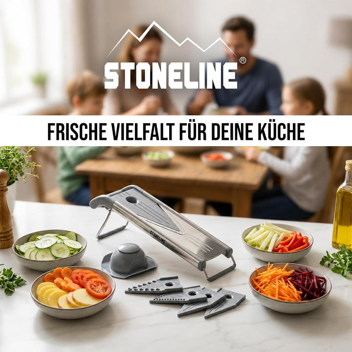 STONELINE V Hobel Gemüseschneider Set 9 teilig für Scheiben Stifte Streifen Würfel, mit 5 Schneid-Ei