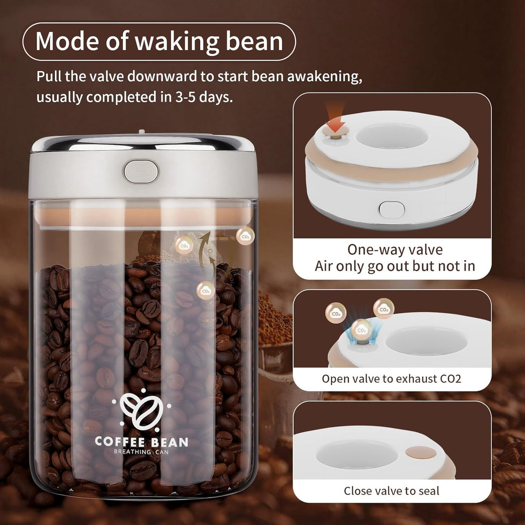 1100ML Vakuum Kaffeedose, Kaffeebehälter Luftdicht mit Auslassventil und Datumsanzeige, Kaffeebohnen