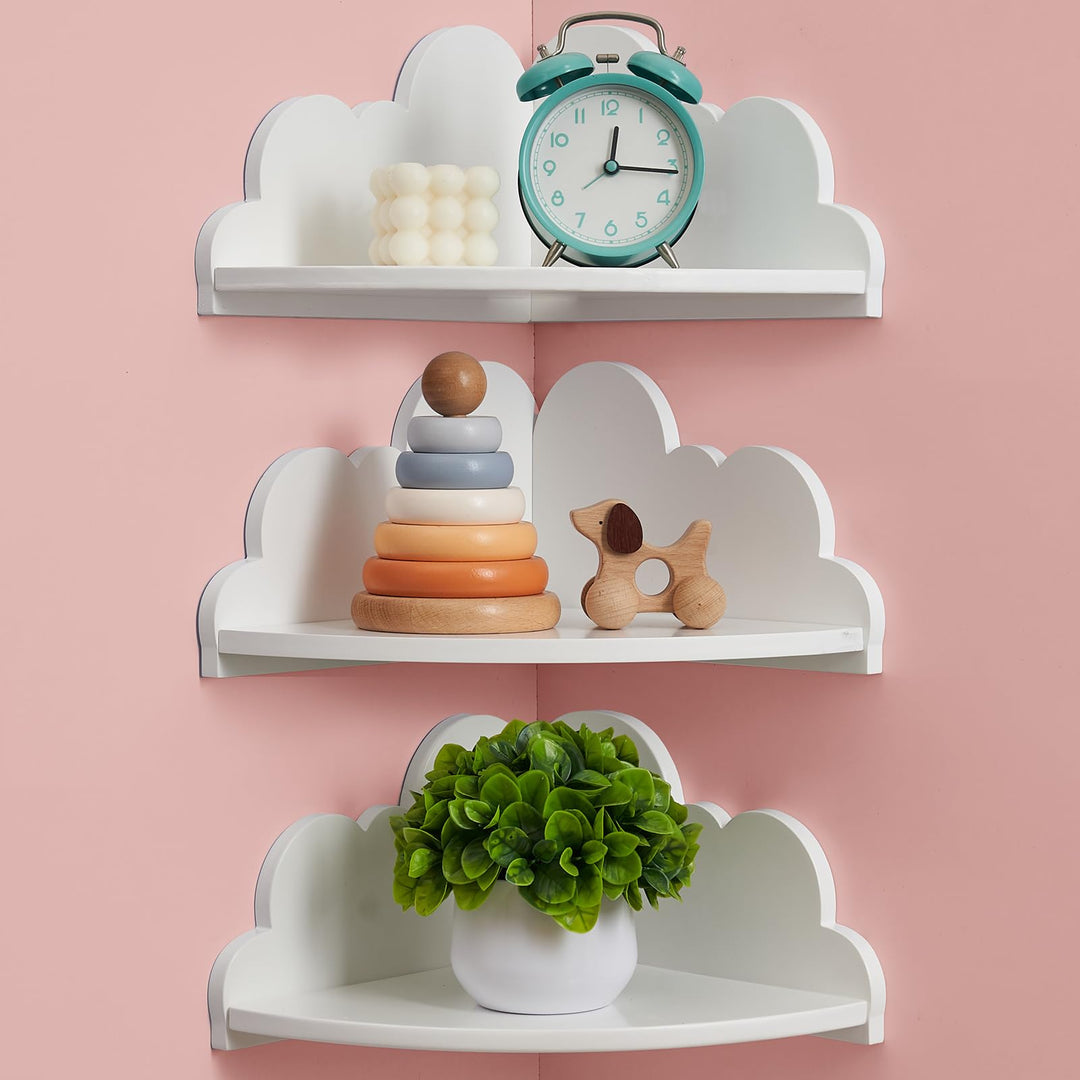 Gieanoo Wolke Corner Regale Set von 3, weisse Wandregale für Kinderzimmer, Schlafzimmer, Wohnzimmer
