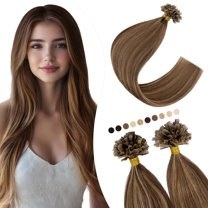 Elailite U-Tip Echthaar Bonding Extensions Keratin Haarverlängerung Haar Glatt 200 Strähnen 100g 20"