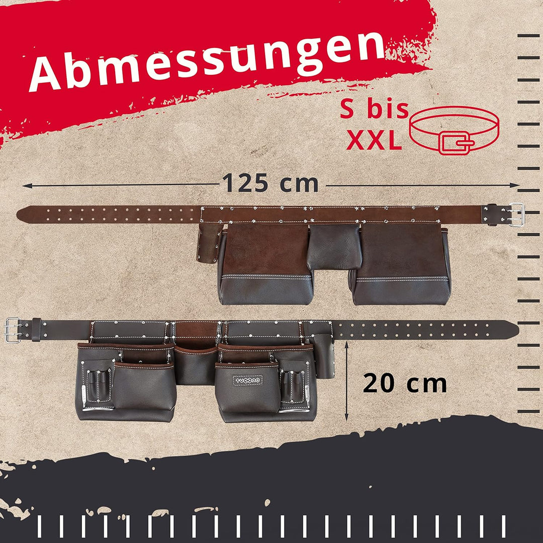 12 Taschen Schreiner Ölüberzogenes Leder Werkzeuggürtel | Handwerker Arbeits Gürtel Schürze für Männ