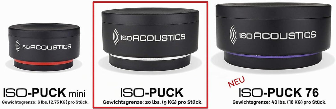 IsoAcoustics Iso-Puck-Serie mit akustischen Isolatoren Iso-Puck, 9 kg max./Stück, 2 Stk. Iso-Puck, 2