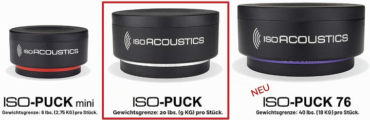 IsoAcoustics Iso-Puck-Serie mit akustischen Isolatoren Iso-Puck, 9 kg max./Stück, 2 Stk. Iso-Puck, 2