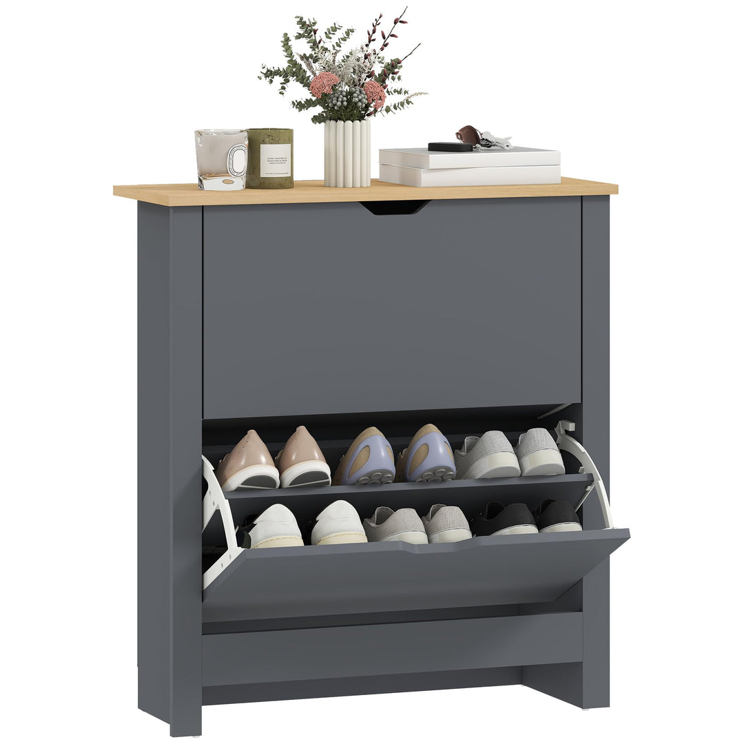 HOMCOM Schuhschrank mit 2 Klappen Schmal 72 x 26 x 80 cm Dunkelgrau | Schuhkipper mit verstellbar Tr