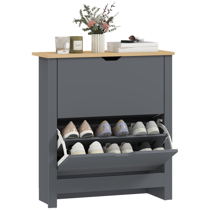HOMCOM Schuhschrank mit 2 Klappen Schmal 72 x 26 x 80 cm Dunkelgrau | Schuhkipper mit verstellbar Tr