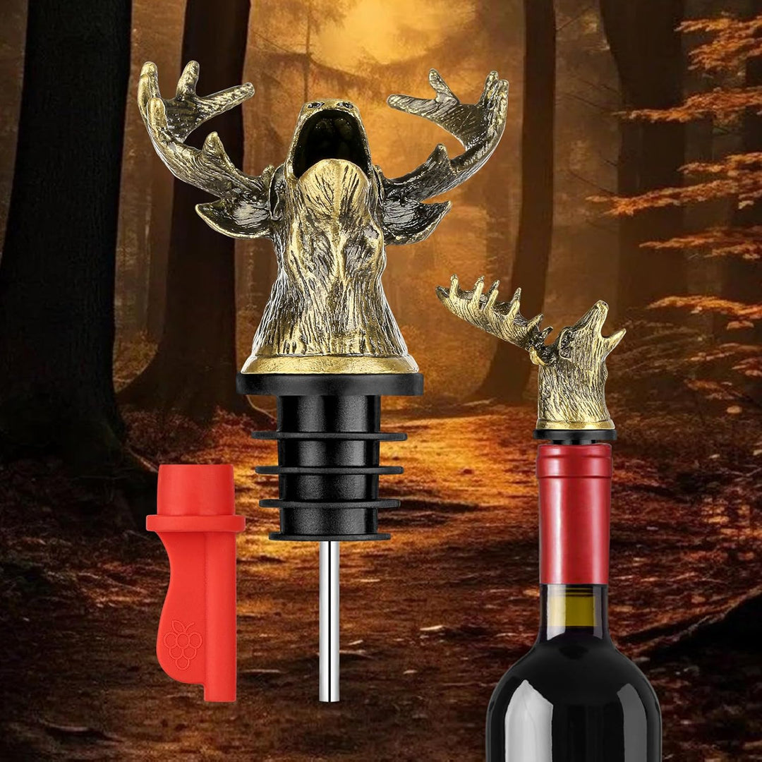 LULLEA Hirschkopf 2-in-1 Weinflaschenverschluss und Ausgiesser, Geschenke für Jäger, Geschenke für M