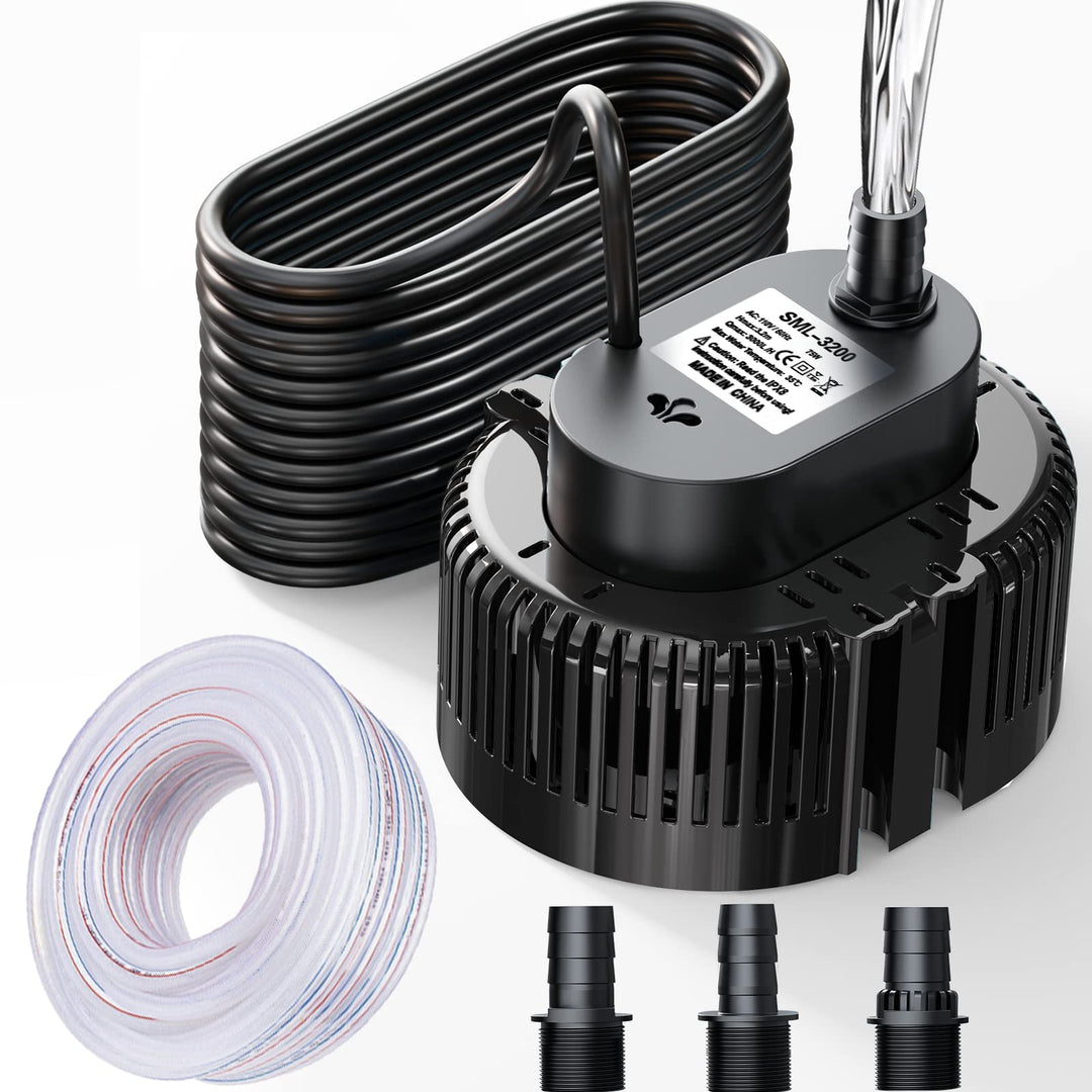 Lnicez Schmutzwasser-Tauchpumpe(75 W, Ø19 mm,3.000L/H,5M mit Ablaufschlauch und 7.5M extra langem Ne