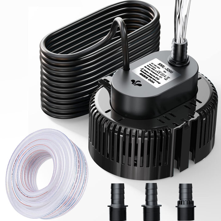 Lnicez Schmutzwasser-Tauchpumpe(75 W, Ø19 mm,3.000L/H,5M mit Ablaufschlauch und 7.5M extra langem Ne
