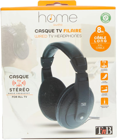 T'nB CSHOME1: HiFi-Kopfhörer für Fernseher mit 6,35 mm Adapterkabel, 8 m lang, in schwarzer Farbe Oh