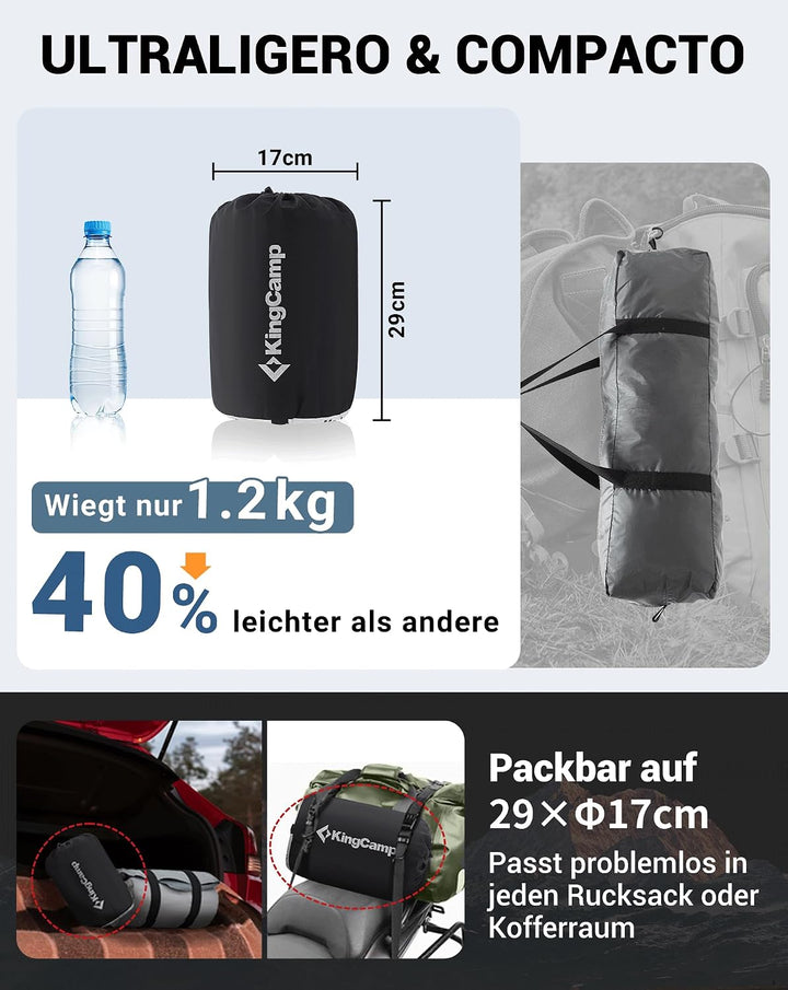 KingCamp Isomatte Camping,3cm Dick Schaumstoff Selbstaufblasend Camping Matratze mit Integrierten Ko