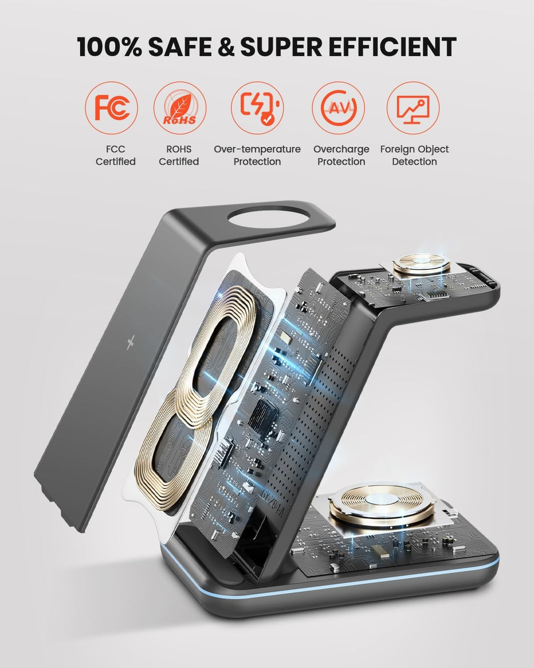 GEEKERA Wireless Charger, 3 in 1 Induktive Ladestation für iPhone 16/15/14/13/12/11/Pro Max, Ladesta