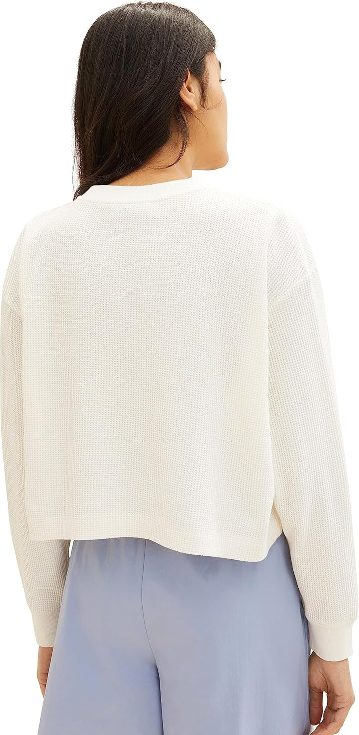 TOM TAILOR Denim Damen Cropped Basic Sweatshirt L 10348-gardenia White, L 10348-gardenia White