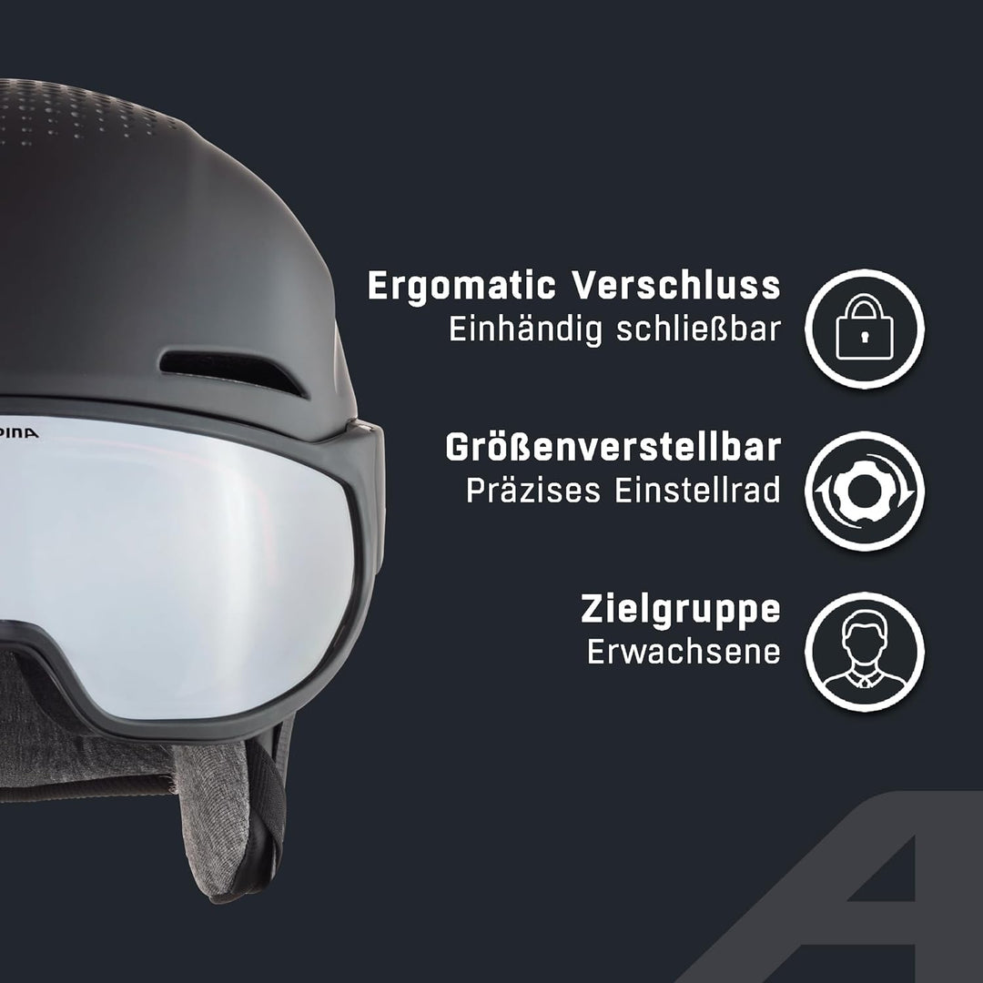 ALPINA Unisex - Erwachsene, ALTO V Skihelm black matt 51-55 cm, black matt 51-55 cm