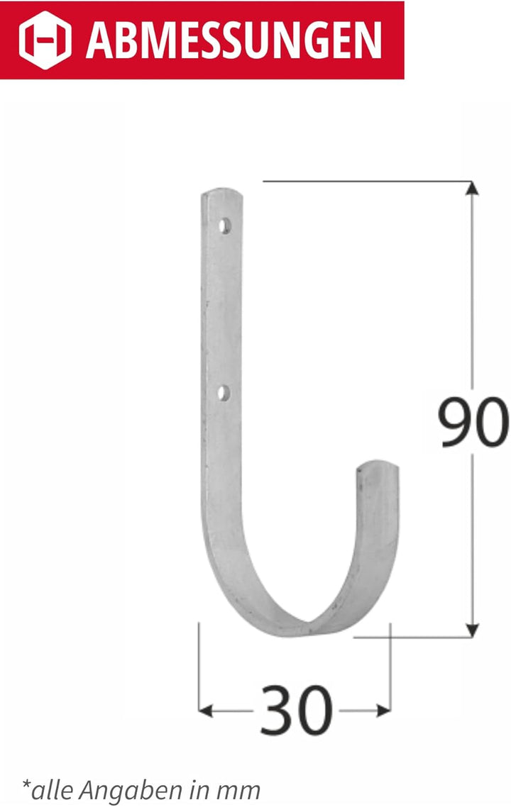 Gedotec Wandhalterung - Universal-Haken Stahl verzinkt | 10 Stück Leiterhaken gebogen 30 x 90 mm | G