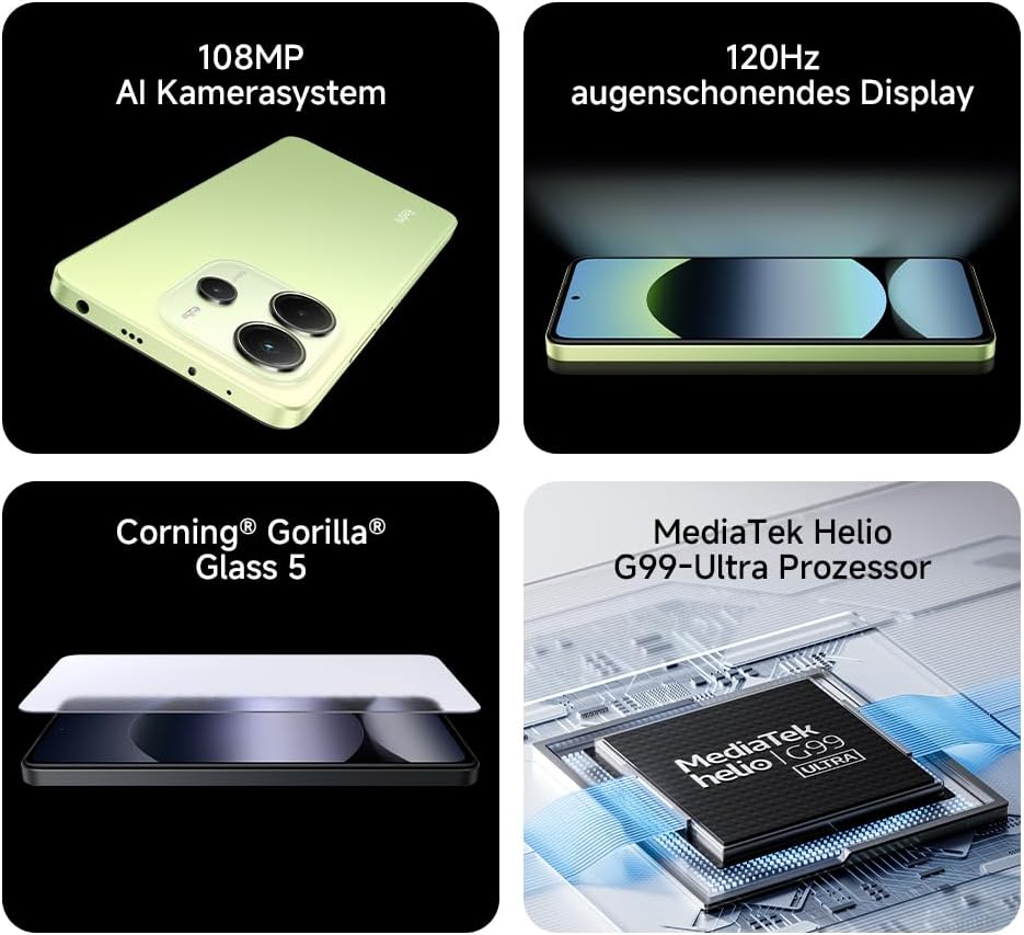 Xiaomi Redmi Note 14 Smartphone, 6 + 128GB, Green, 108MP AI-Kamerasystem, 5500mAh Akku, 120Hz Augens