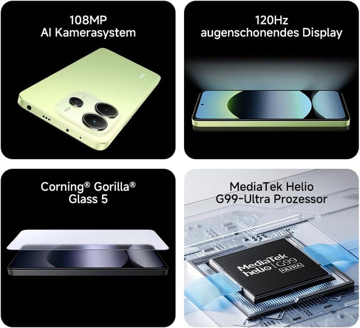 Xiaomi Redmi Note 14 Smartphone, 6 + 128GB, Green, 108MP AI-Kamerasystem, 5500mAh Akku, 120Hz Augens