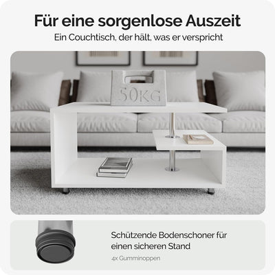 Casaria® Couchtisch Weiss Holz Stauraum Höhenverstellbar Ablage Kratzfest Modern Rechteckig Beistell
