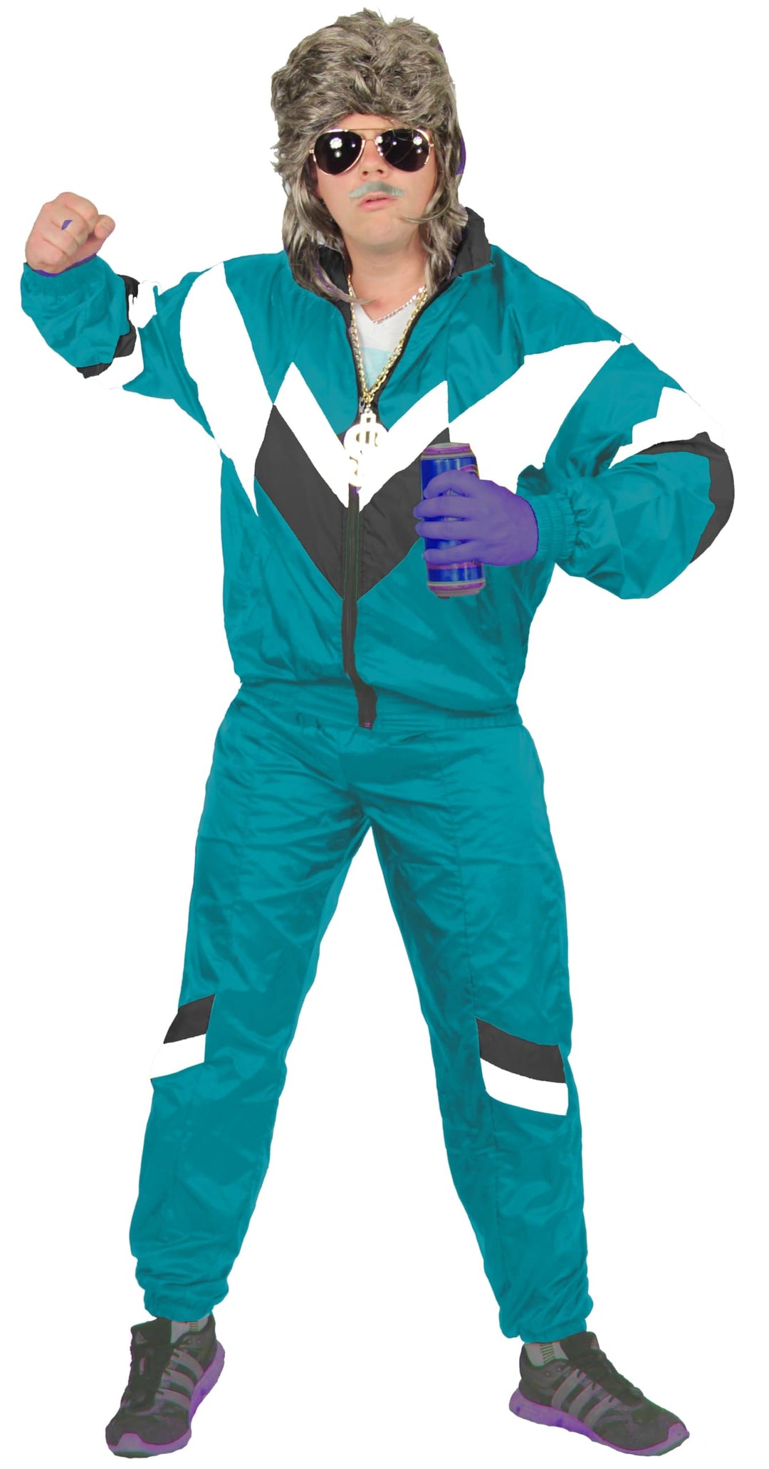 Foxxeo 80er Jahre Trainingsanzug Premium Kostüm für Herren - petrol weiss schwarz XXL, XXL