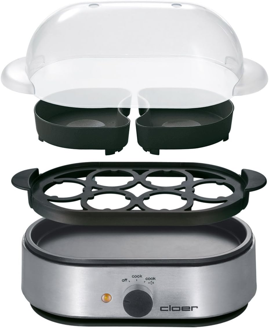 Cloer 6099 Eierkocher mit akustischer Fertigmeldung / 400 W / für 6 Eier / Einsätze für pochierte Ei