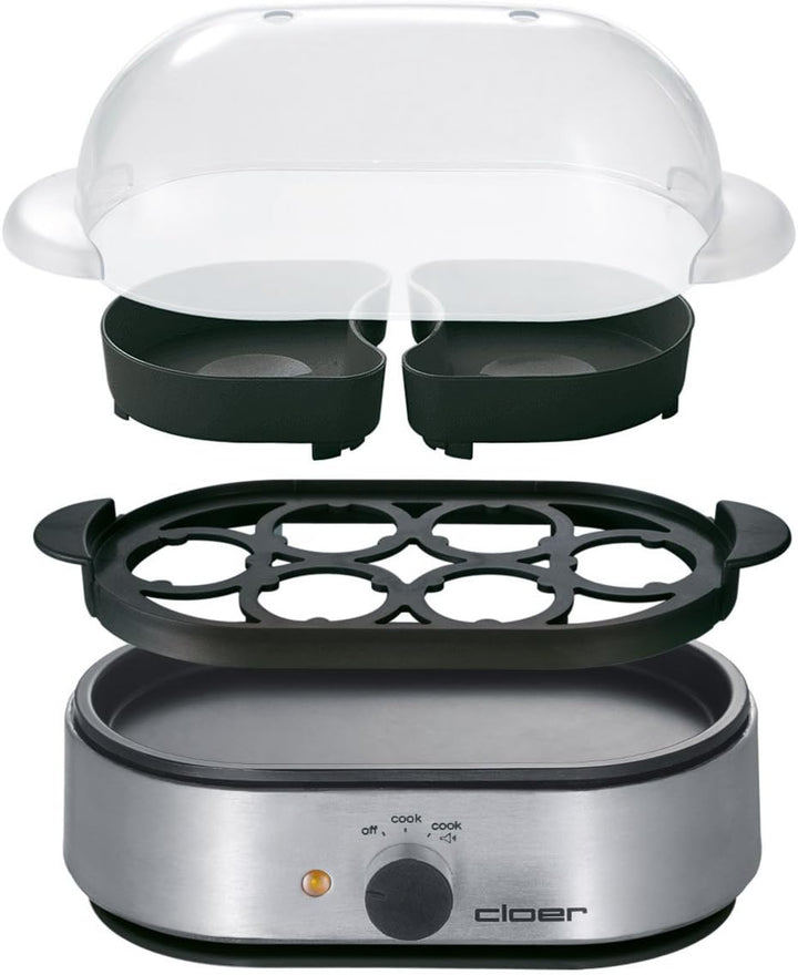 Cloer 6099 Eierkocher mit akustischer Fertigmeldung / 400 W / für 6 Eier / Einsätze für pochierte Ei