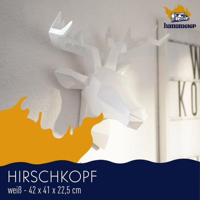 Hansmeier® Hirsch Wandskulptur | Weiss | 42 x 41 cm | Wanddeko Geweih Modern | Hirschkopf 3D Deko Sc