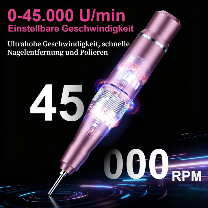 Elektrische Nagelfräser 45000 U/min，Wiederaufladbare Professionelle Elektrische Nagelfeile 4000mAh U
