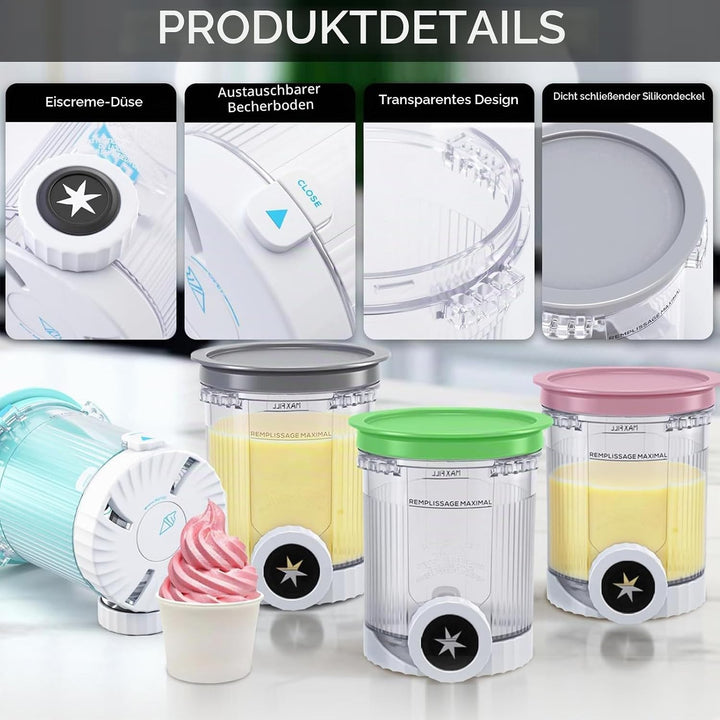 Creami Behälter für Ninja Swirl Creami NC700 NC701EU Serie, 4 Stück Eiscreme Behälte 480ML BPA-Frei