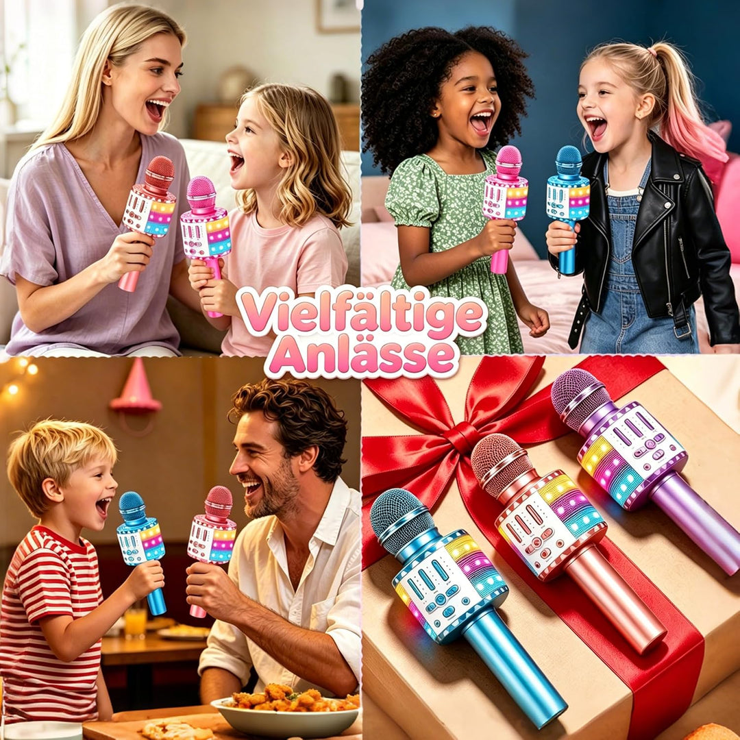 Karaoke Mikrofon, Drahtloses Bluetooth Mikrofon Kinder mit LED, Tragbares Karaoke Maschine zum Singe